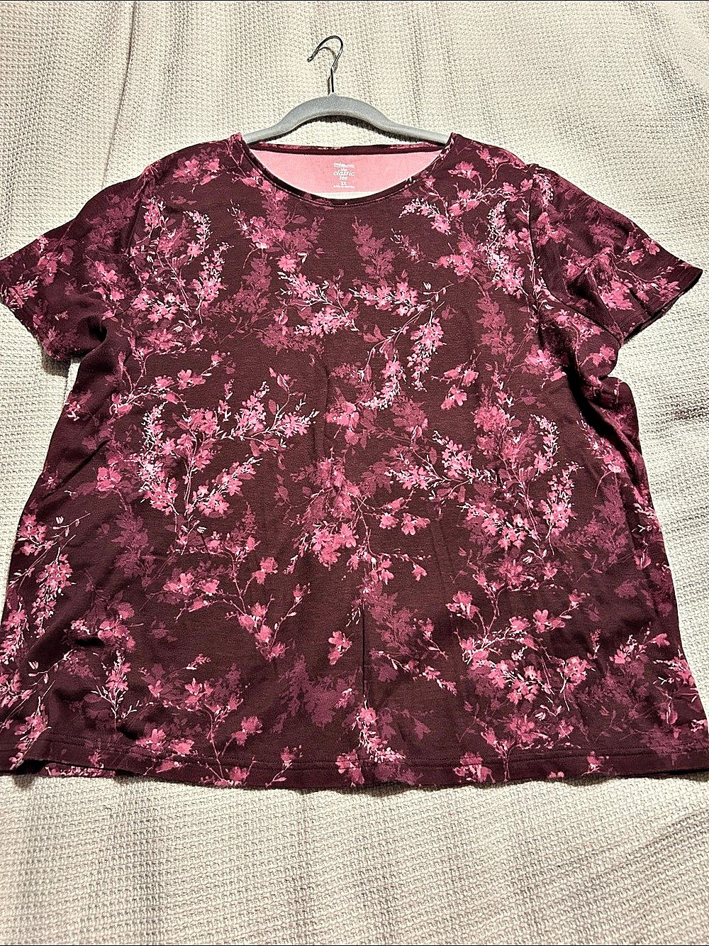 Croft & Barrow The Classic Tee Floral Short Sleeve Tee Burgundy 2X